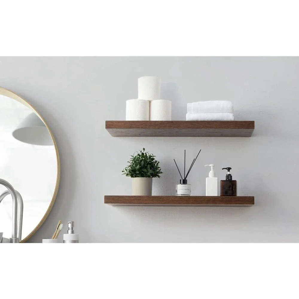 Floating Shelves for Wall |‎ 8 Inch Deep Rustic Set of 2 With Solid Dark Oak